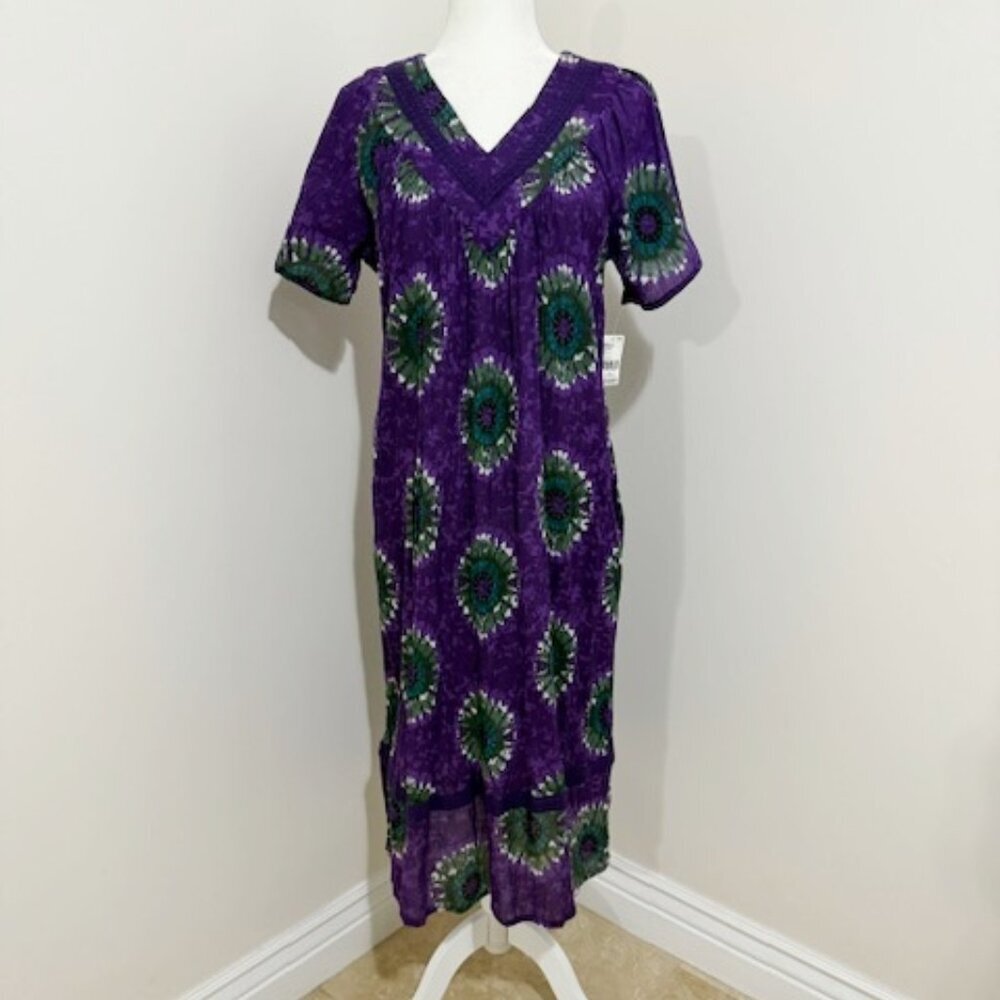 Loungees Purple Floral Midi MuuMuu Cotton House Lounge Dress Women's Size S NWT